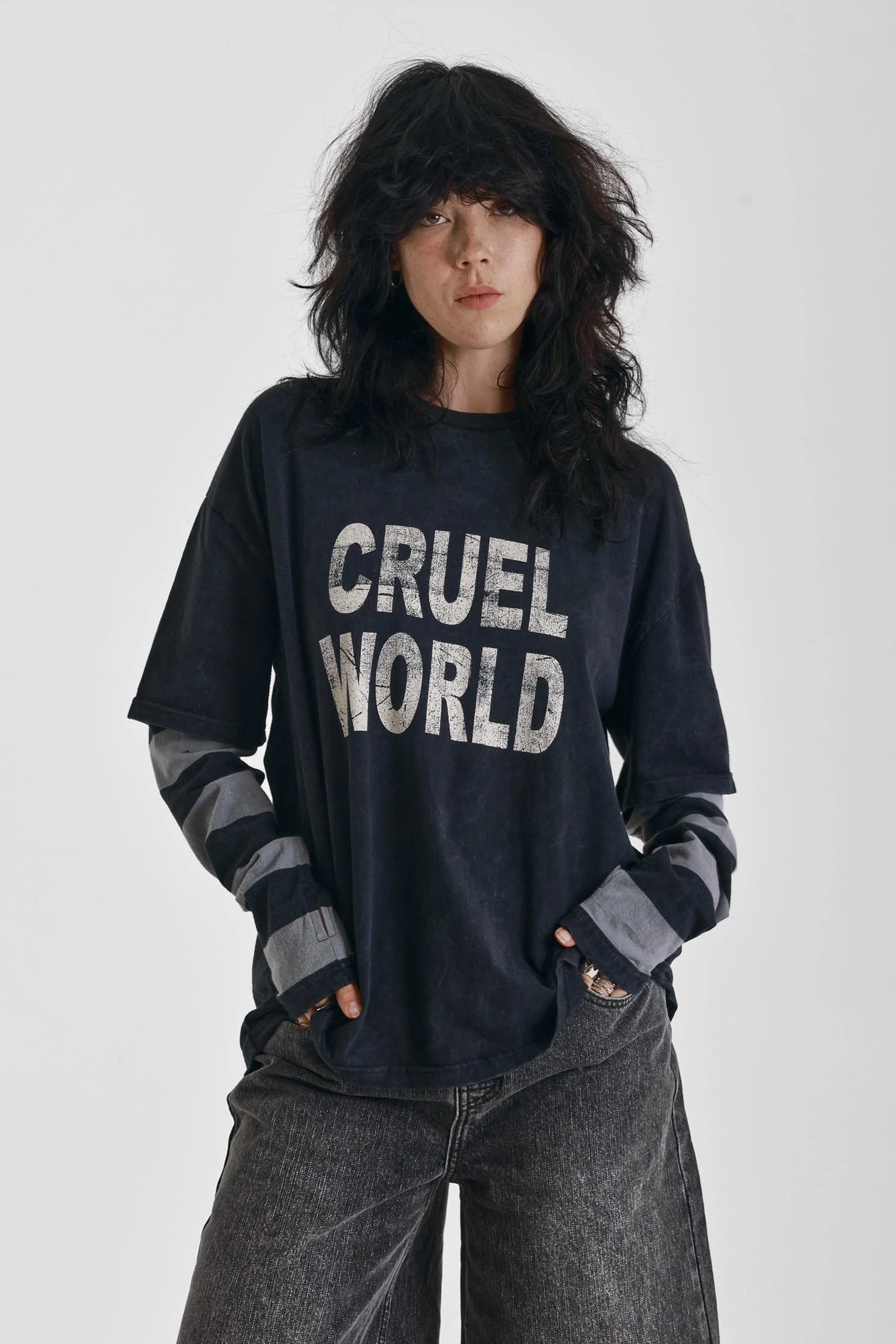 THE CRUEL WORLD LONG SLEEVE GRAPHIC T-SHIRT  - VIA THE RAGGED PRIEST | Only €51 | NOW AVAILABLE TO SHOP at IAMINHATELOVE 