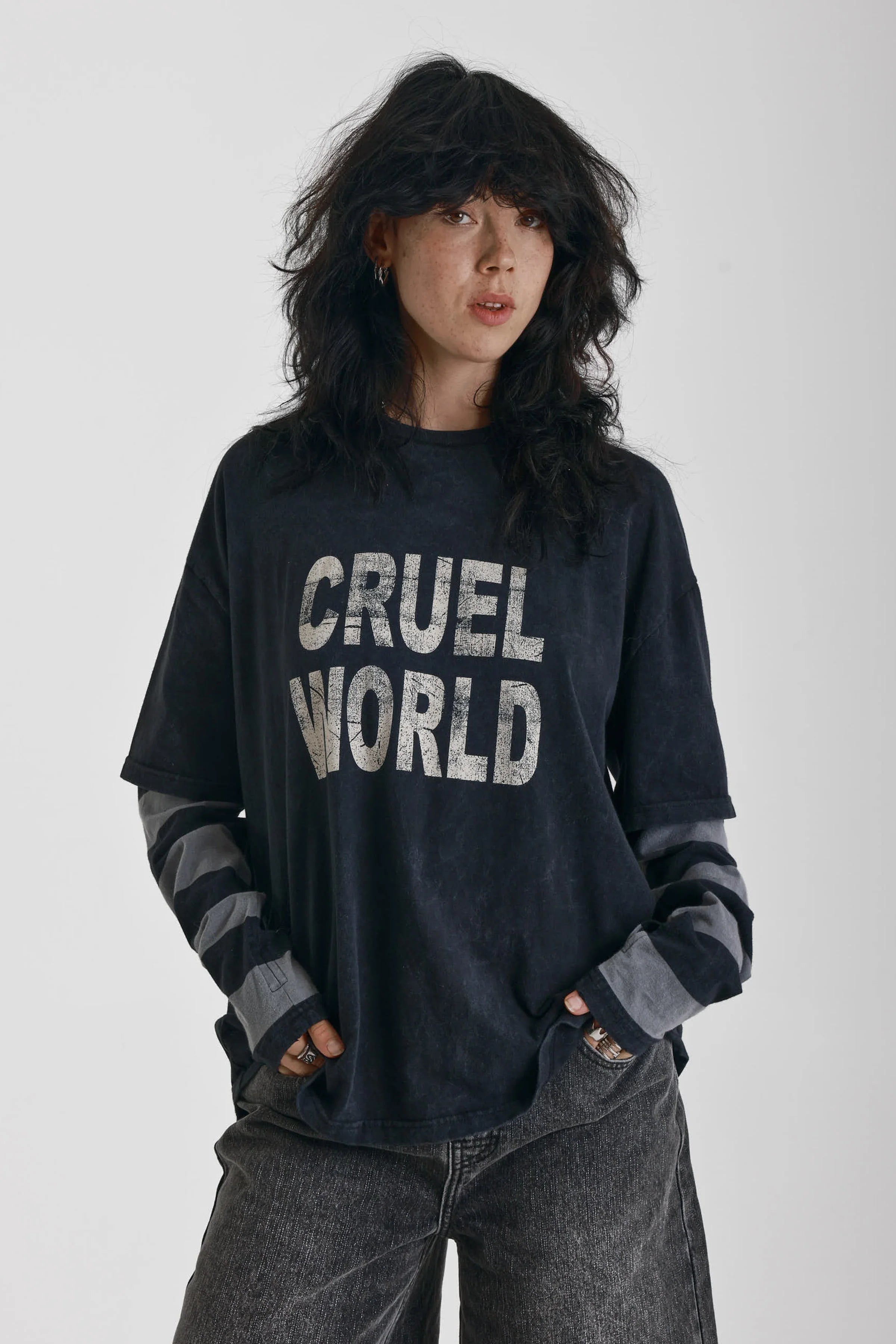 THE CRUEL WORLD LONG SLEEVE GRAPHIC T-SHIRT  - VIA THE RAGGED PRIEST | Only €51 | NOW AVAILABLE TO SHOP at IAMINHATELOVE 