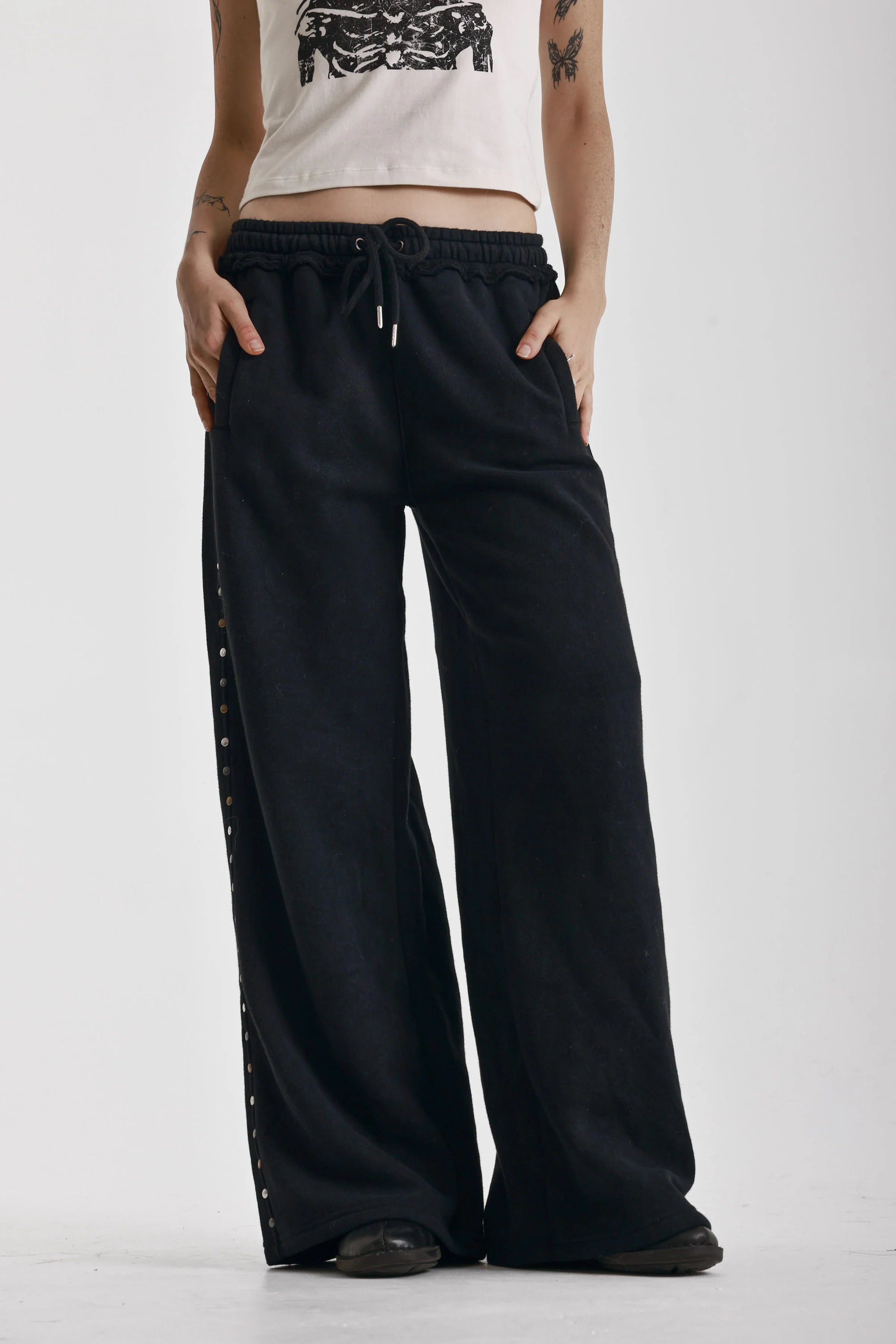 THE HABITS WIDE LEG STUDDED SWEATPANTS  - VIA THE RAGGED PRIEST | Only €121 | NOW AVAILABLE TO SHOP at IAMINHATELOVE 