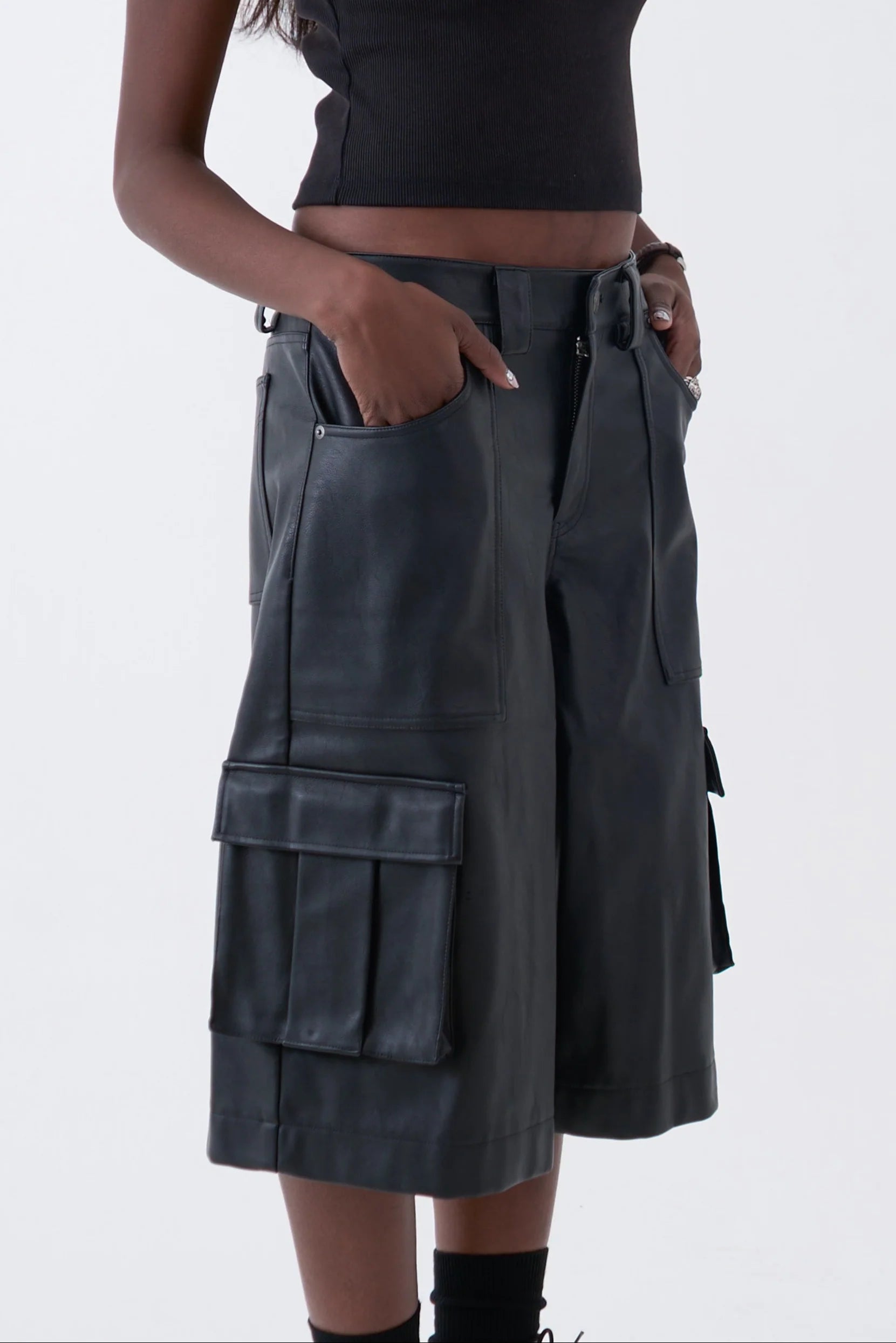 THE JOLT FAUX LEATHER BERMUDA SHORTS  - VIA THE RAGGED PRIEST | Only €105 | NOW AVAILABLE TO SHOP at IAMINHATELOVE 