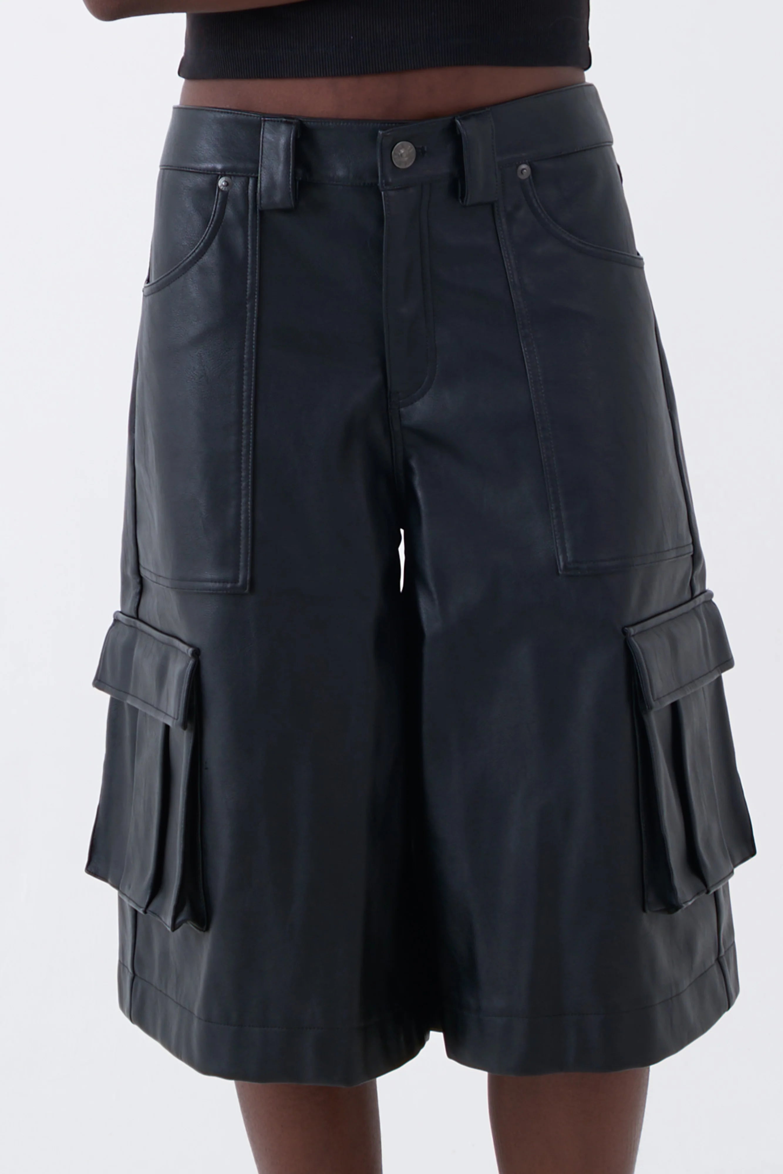 THE JOLT FAUX LEATHER BERMUDA SHORTS  - VIA THE RAGGED PRIEST | Only €105 | NOW AVAILABLE TO SHOP at IAMINHATELOVE 