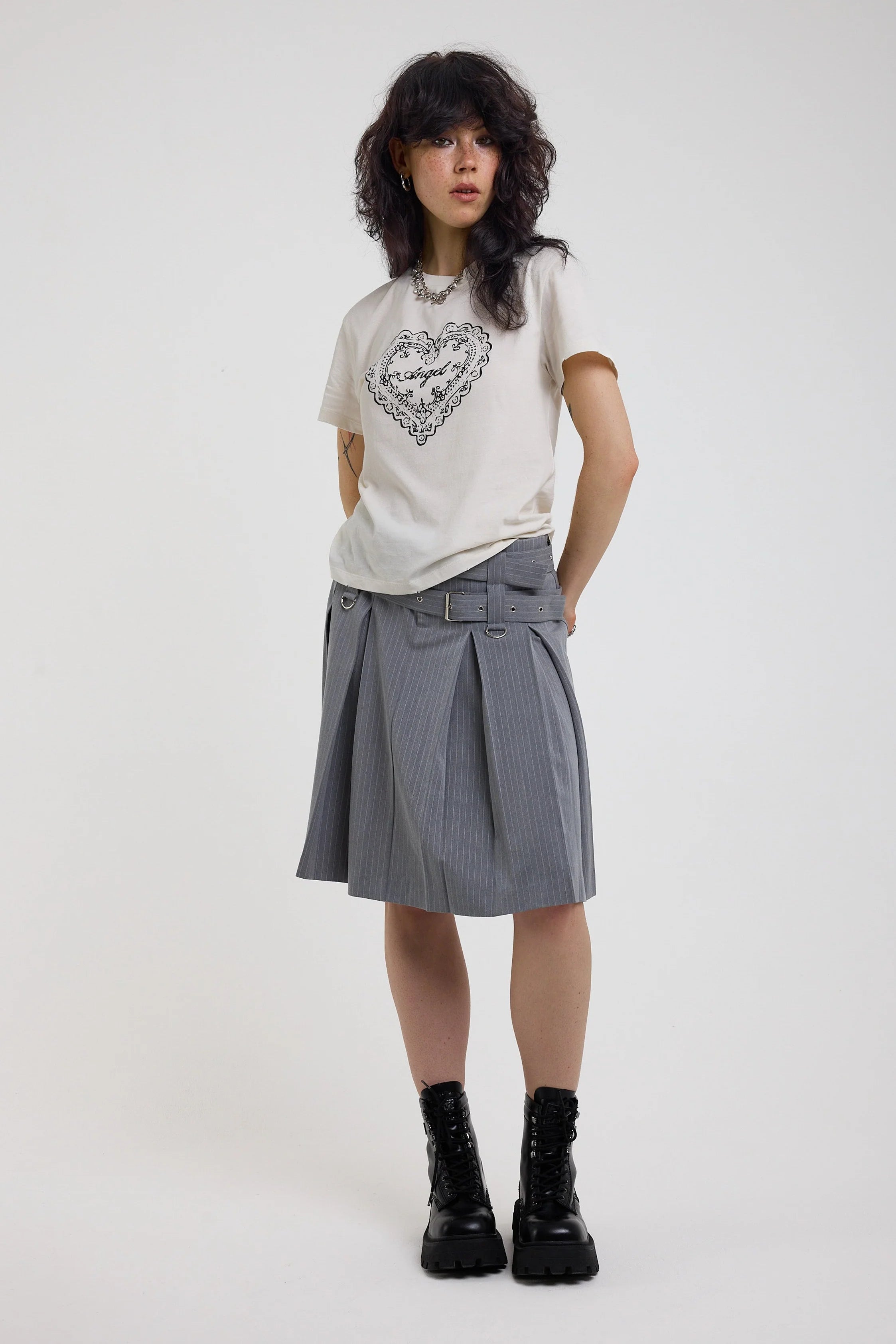 THE TASK PINSTRIPE AWKWARD MIDI SKIRT  - VIA THE RAGGED PRIEST | Only €92 | NOW AVAILABLE TO SHOP at IAMINHATELOVE 