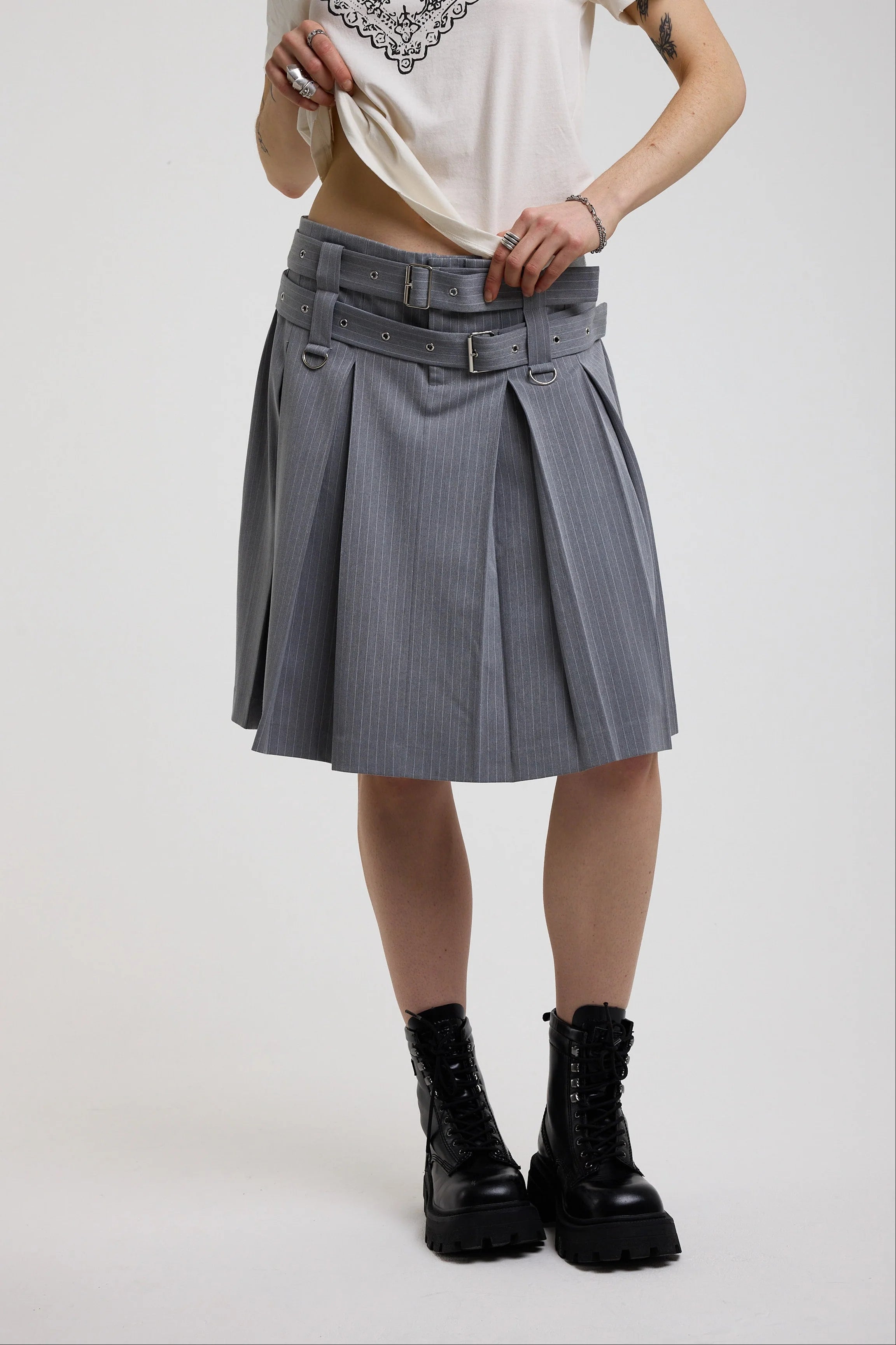 THE TASK PINSTRIPE AWKWARD MIDI SKIRT  - VIA THE RAGGED PRIEST | Only €92 | NOW AVAILABLE TO SHOP at IAMINHATELOVE 