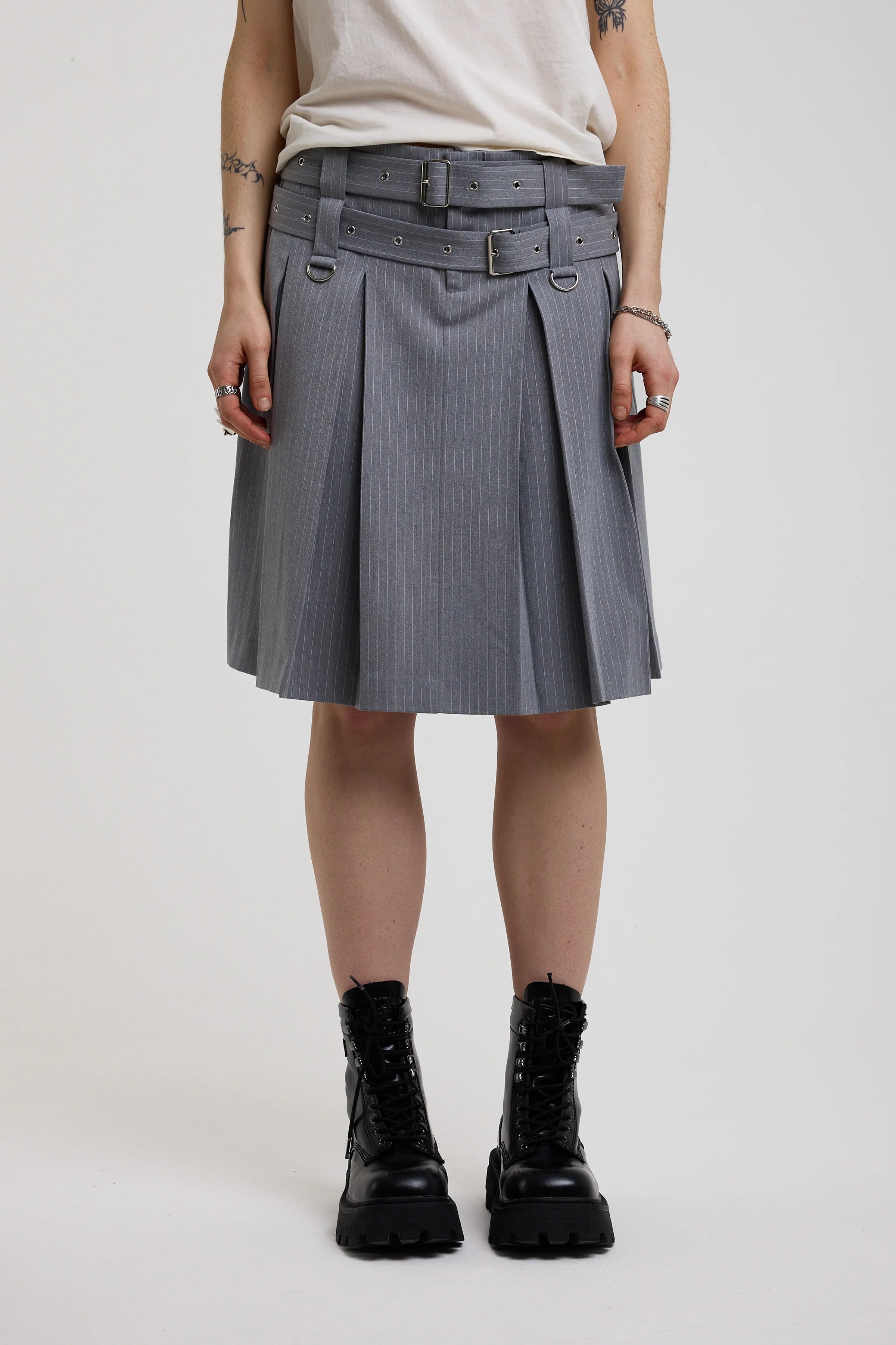 THE TASK PINSTRIPE AWKWARD MIDI SKIRT  - VIA THE RAGGED PRIEST | Only €92 | NOW AVAILABLE TO SHOP at IAMINHATELOVE 