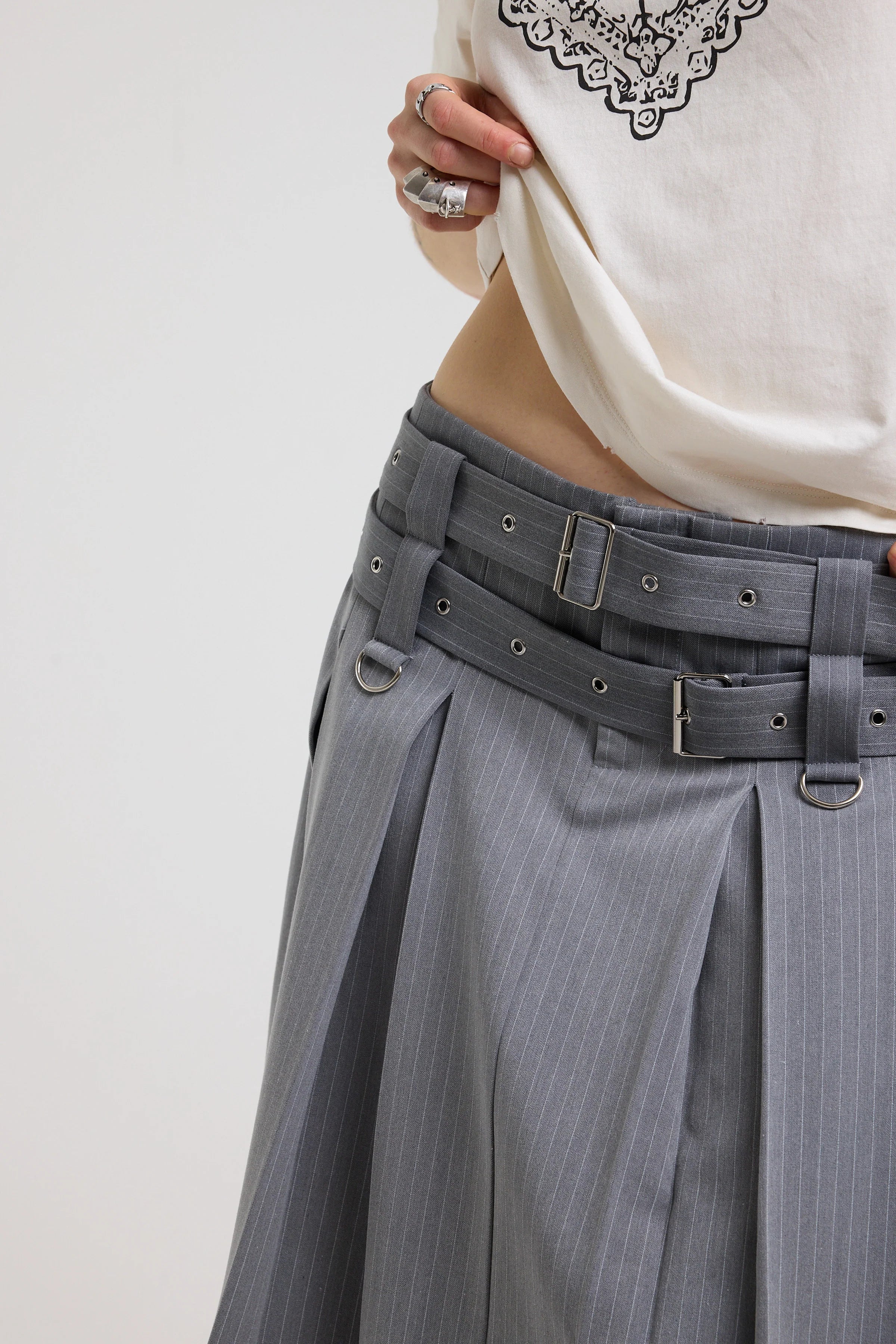 THE TASK PINSTRIPE AWKWARD MIDI SKIRT  - VIA THE RAGGED PRIEST | Only €92 | NOW AVAILABLE TO SHOP at IAMINHATELOVE 