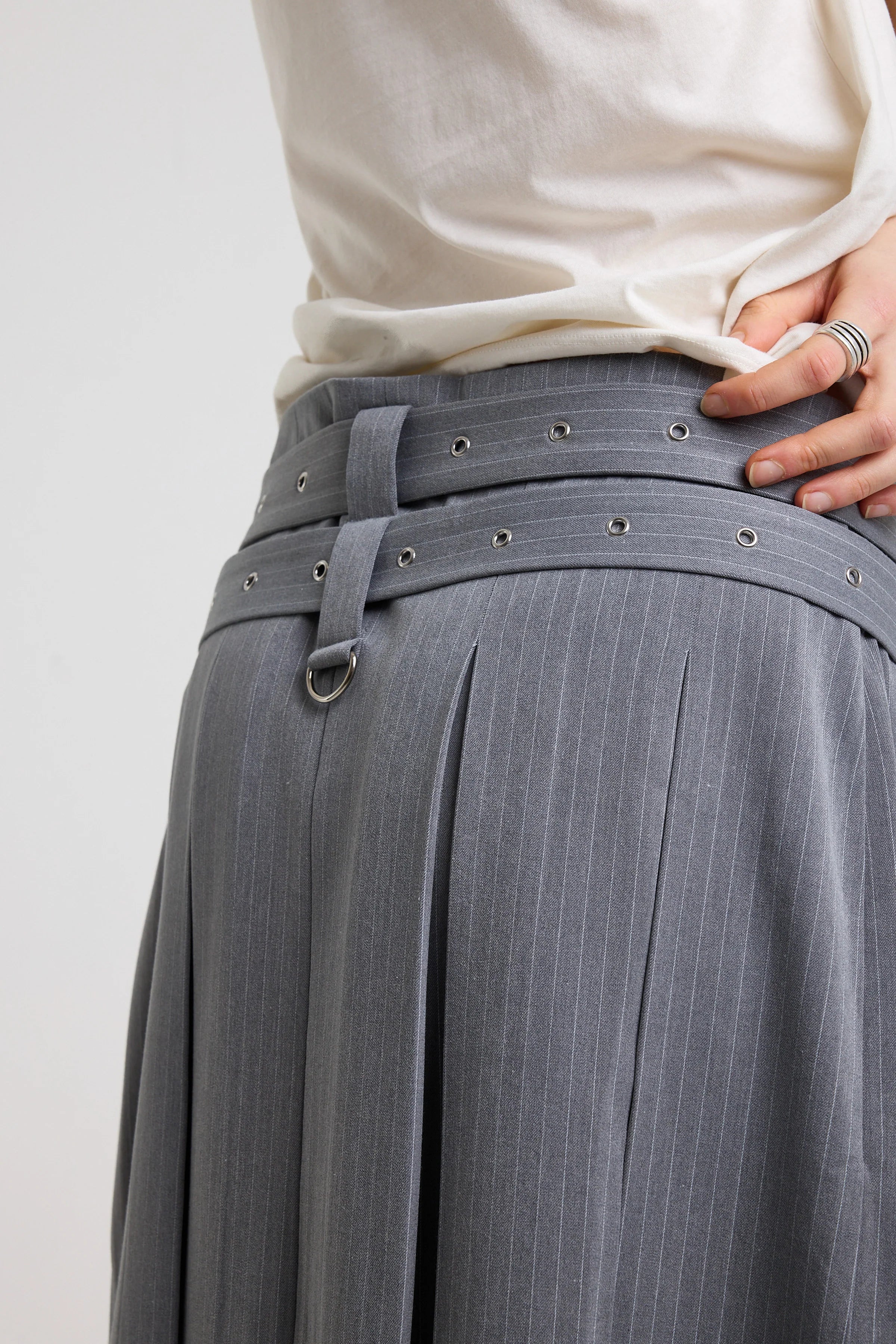 THE TASK PINSTRIPE AWKWARD MIDI SKIRT  - VIA THE RAGGED PRIEST | Only €92 | NOW AVAILABLE TO SHOP at IAMINHATELOVE 