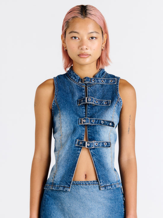 REIGN BUCKLE DENIM TOP  - VIA THE RAGGED PRIEST | Only €55 | NOW AVAILABLE TO SHOP at IAMINHATELOVE