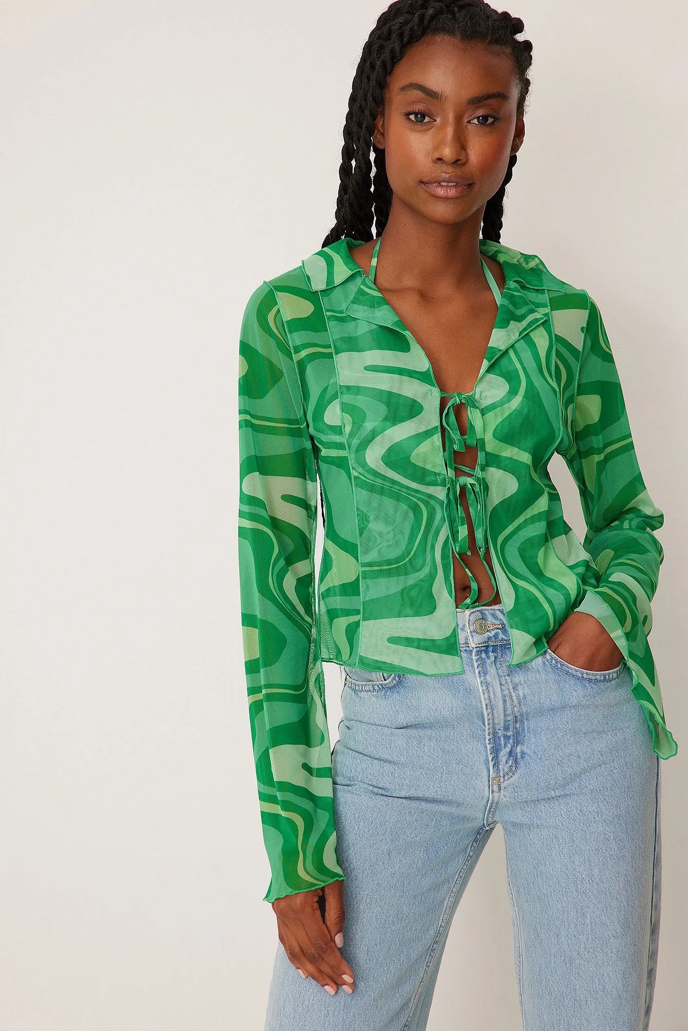 THE 90'S RUFFLE DETAILED SHEER CARDI BLOUSE  - VIA NA-KD | Only €27.95 | NOW AVAILABLE TO SHOP at IAMINHATELOVE