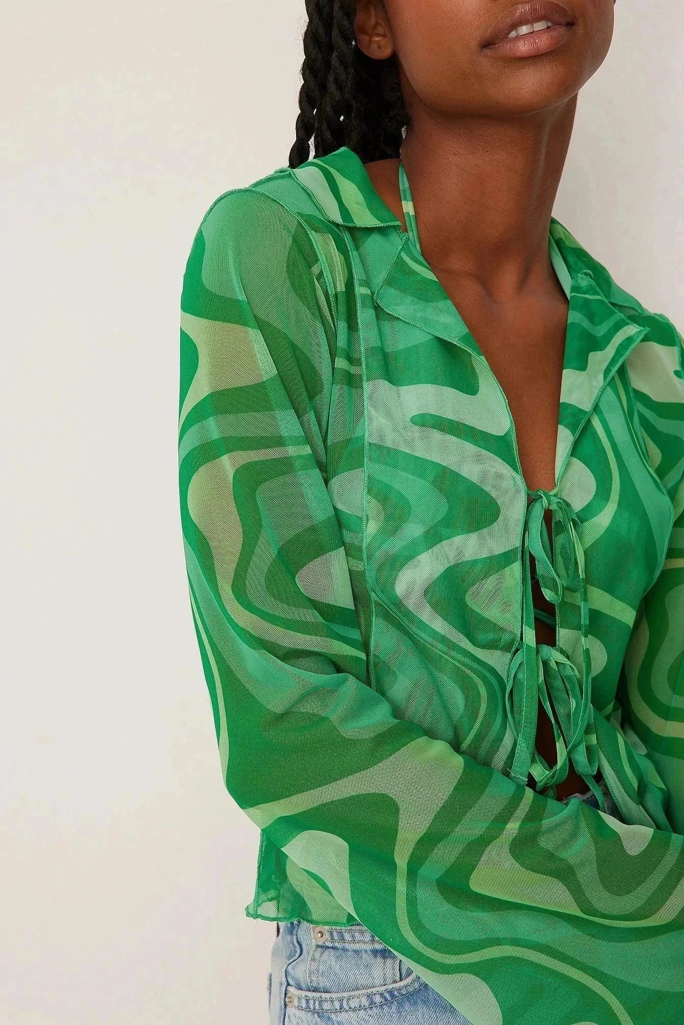THE 90'S RUFFLE DETAILED SHEER CARDI BLOUSE  - VIA NA-KD | Only €27.95 | NOW AVAILABLE TO SHOP at IAMINHATELOVE