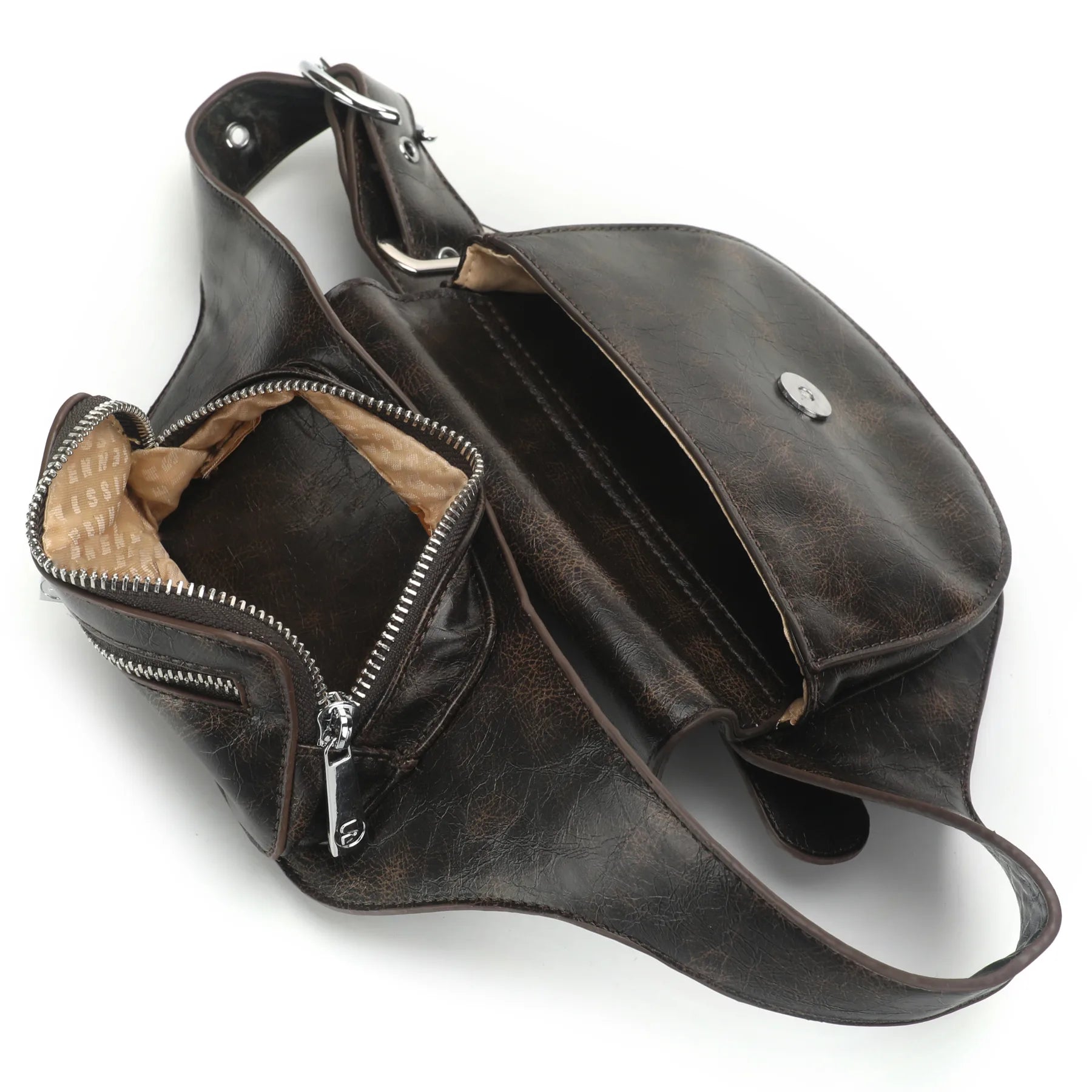THE ELIZA FESTIVAL BELT IN DISTRESSED VEGAN LEATHER - CRACKED BROWN  - VIA SILFEN | Only €69.99 | NOW AVAILABLE TO SHOP at IAMINHATELOVE