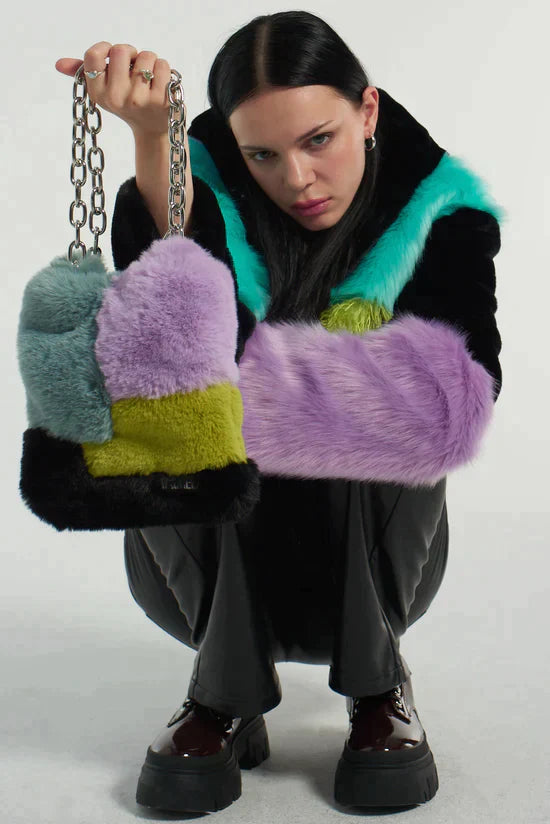 BRAT PATCHWORK FAUX FUR HOODED COAT  - VIA THE RAGGED PRIEST | Only €127 | NOW AVAILABLE TO SHOP at IAMINHATELOVE