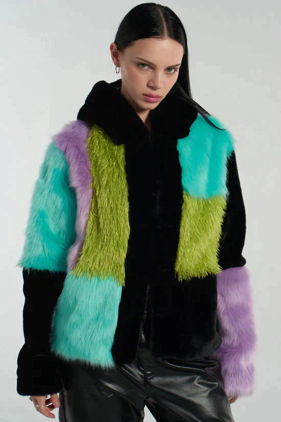BRAT PATCHWORK FAUX FUR HOODED COAT  - VIA THE RAGGED PRIEST | Only €127 | NOW AVAILABLE TO SHOP at IAMINHATELOVE