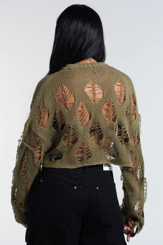 ZAP SHREDDED CROPPED KNIT - KHAKI - EXCLUSIVE Knitwear from THE RAGGED PRIEST - Just €66! SHOP NOW AT IAMINHATELOVE BOTH IN STORE FOR CYPRUS AND ONLINE WORLDWIDE @ IAMINHATELOVE.COM