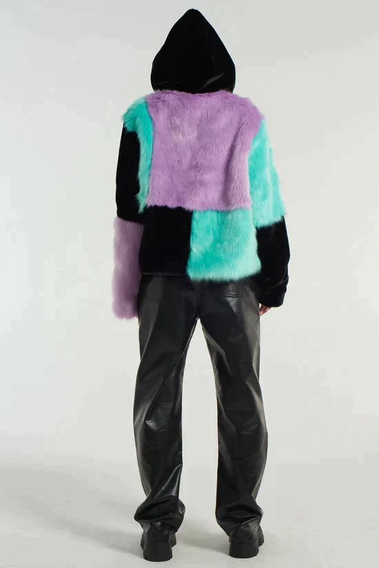 BRAT PATCHWORK FAUX FUR HOODED COAT  - VIA THE RAGGED PRIEST | Only €127 | NOW AVAILABLE TO SHOP at IAMINHATELOVE