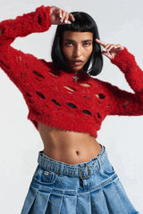 CROPPED HAZE KNIT - RED - EXCLUSIVE Knitwear from THE RAGGED PRIEST - Just $66.00! SHOP NOW AT IAMINHATELOVE BOTH IN STORE FOR CYPRUS AND ONLINE WORLDWIDE