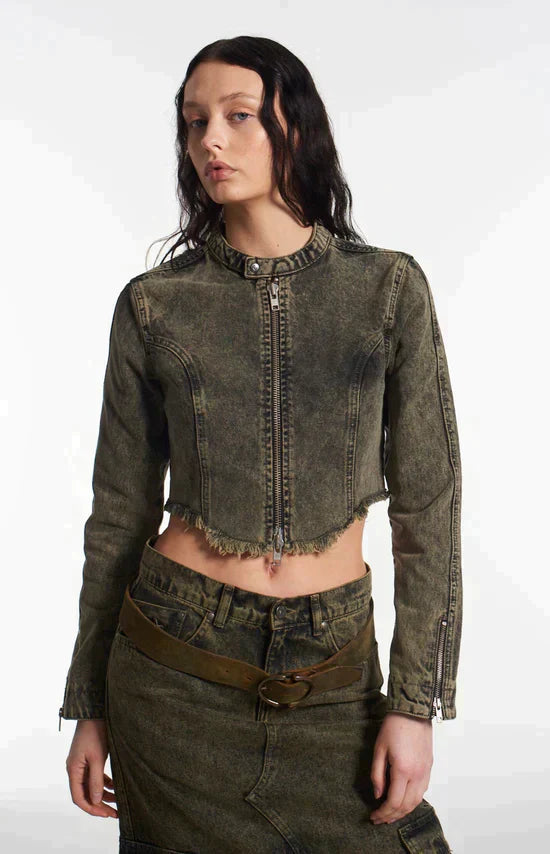 HARLEY DISTRESSED DENIM BIKER JACKET - EXCLUSIVE Coats & Jackets from THE RAGGED PRIEST - Just $66.00! SHOP NOW AT IAMINHATELOVE BOTH IN STORE FOR CYPRUS AND ONLINE WORLDWIDE