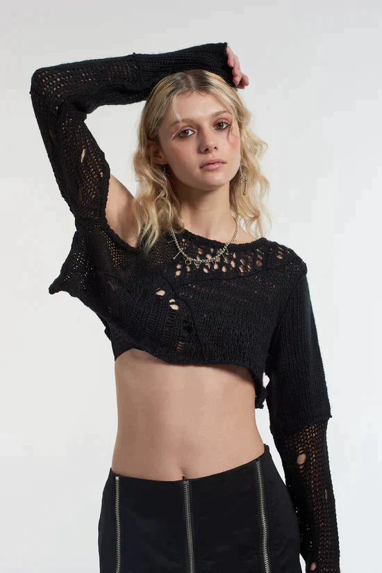 EXCLUSIVE - SUPER CROPPED SHREDDED KNIT - EXCLUSIVE Knitwear from THE RAGGED PRIEST - Just $62.00! SHOP NOW AT IAMINHATELOVE BOTH IN STORE FOR CYPRUS AND ONLINE WORLDWIDE