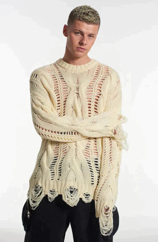 DISTRESSED CABLE KNIT - EXCLUSIVE Knitwear from THE RAGGED PRIEST - Just $62.00! SHOP NOW AT IAMINHATELOVE BOTH IN STORE FOR CYPRUS AND ONLINE WORLDWIDE