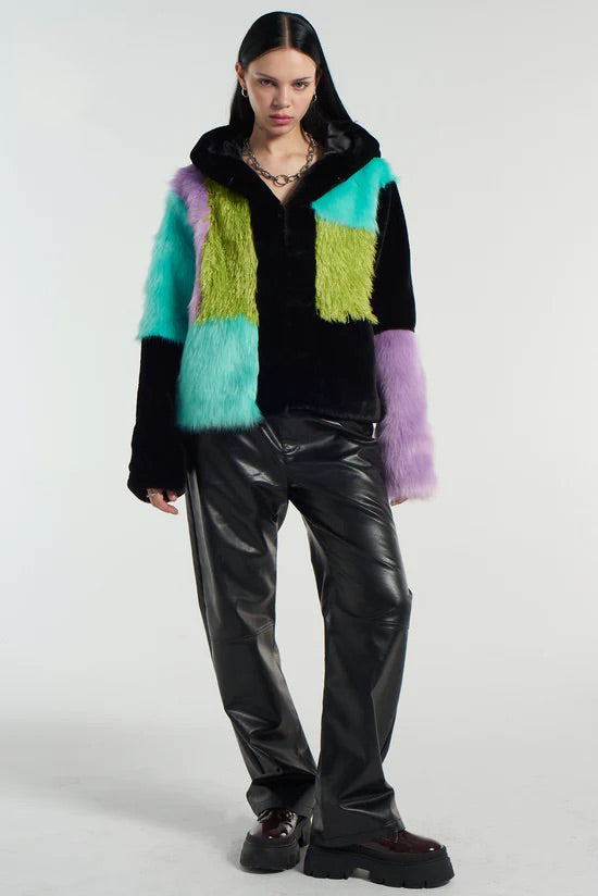 BRAT PATCHWORK FAUX FUR HOODED COAT  - VIA THE RAGGED PRIEST | Only €127 | NOW AVAILABLE TO SHOP at IAMINHATELOVE