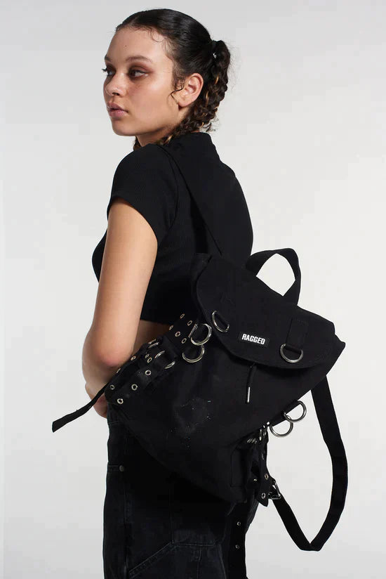 SABBATH BLACK DRILL MINI BACKPACK - EXCLUSIVE Bags from THE RAGGED PRIEST - Just $55.00! SHOP NOW AT IAMINHATELOVE BOTH IN STORE FOR CYPRUS AND ONLINE WORLDWIDE